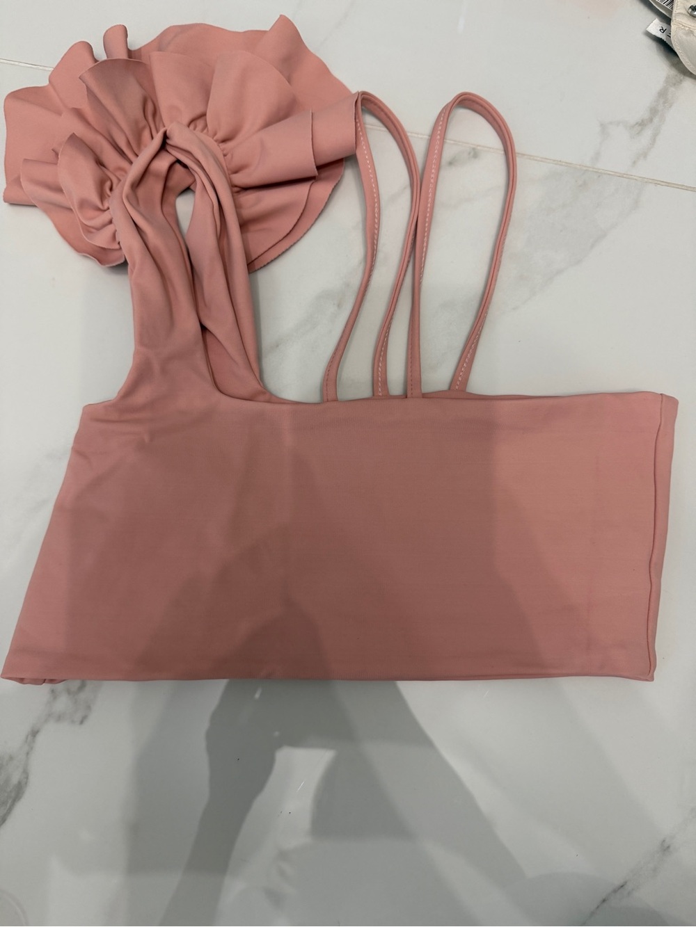 Dusty Pink Ruffle-Shoulder Bikini Top - Picture 3 of 4